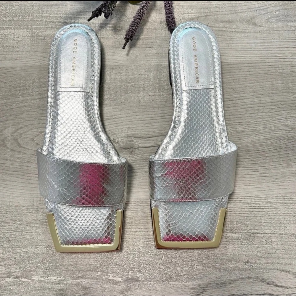 Good American silver sandal, size 11.5